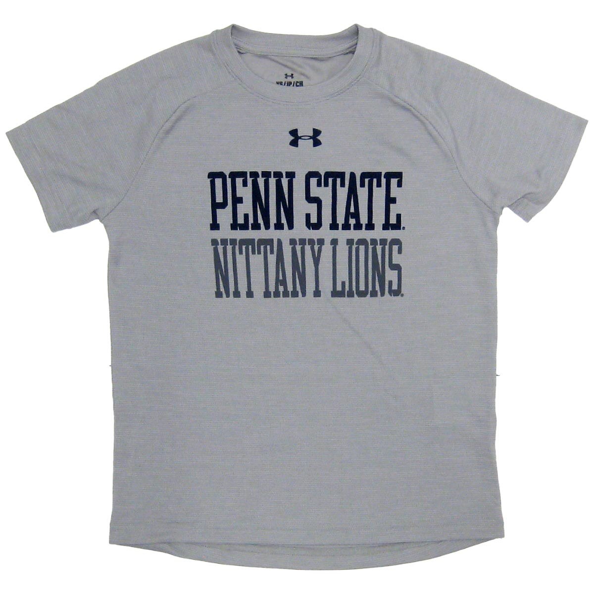 gray youth Under Armour vent tech t-shirt with screened Penn State Nittany Lions